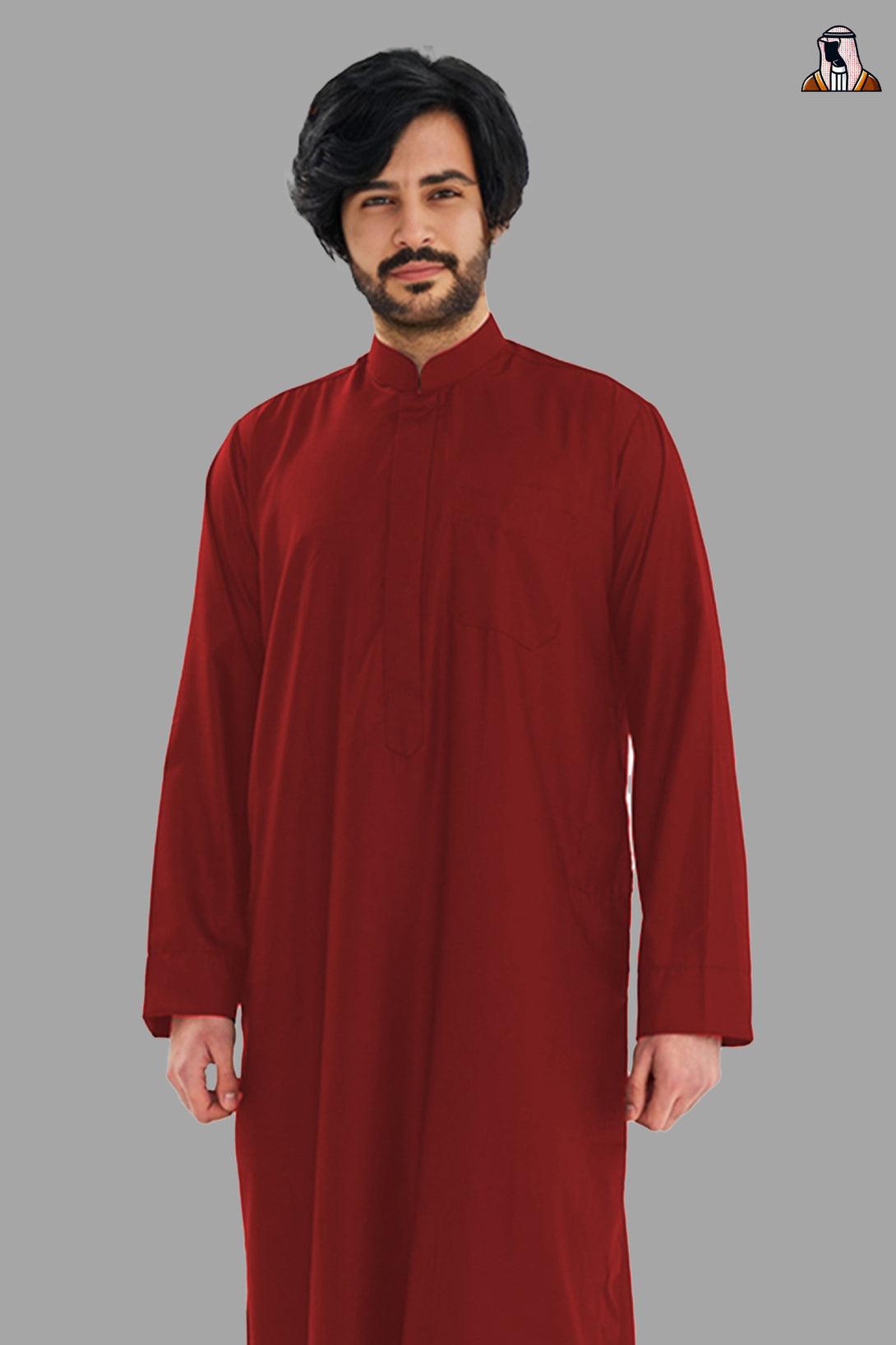 Kuwait Pattern Maroon Men’s Maroon Kuwaiti Style Thobe – Breathable, Elegant, and Comfortabl ...